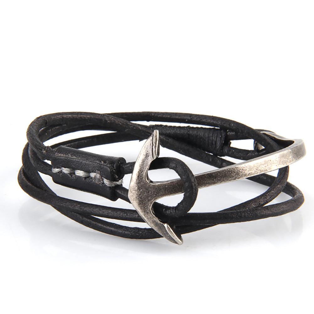 Women’s Leather Bracelet-Anchor Charm-Casual Nautical-Women’s Gift