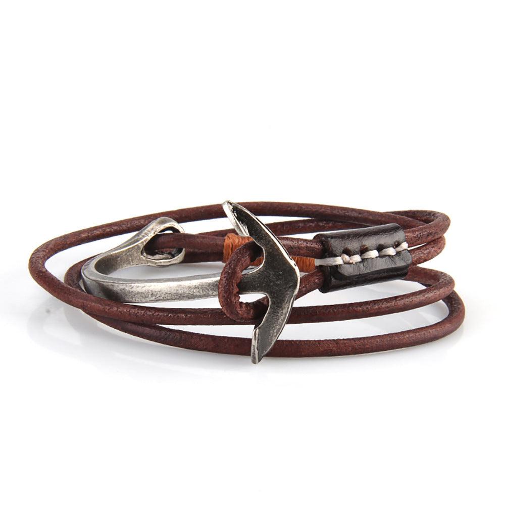 Women’s Leather Bracelet-Anchor Charm-Casual Nautical-Women’s Gift