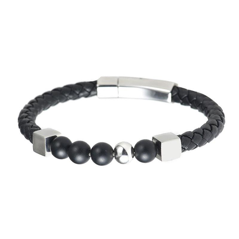 Women’s Leather Bracelet-Black Obsidian Elegance-Women’s Gift