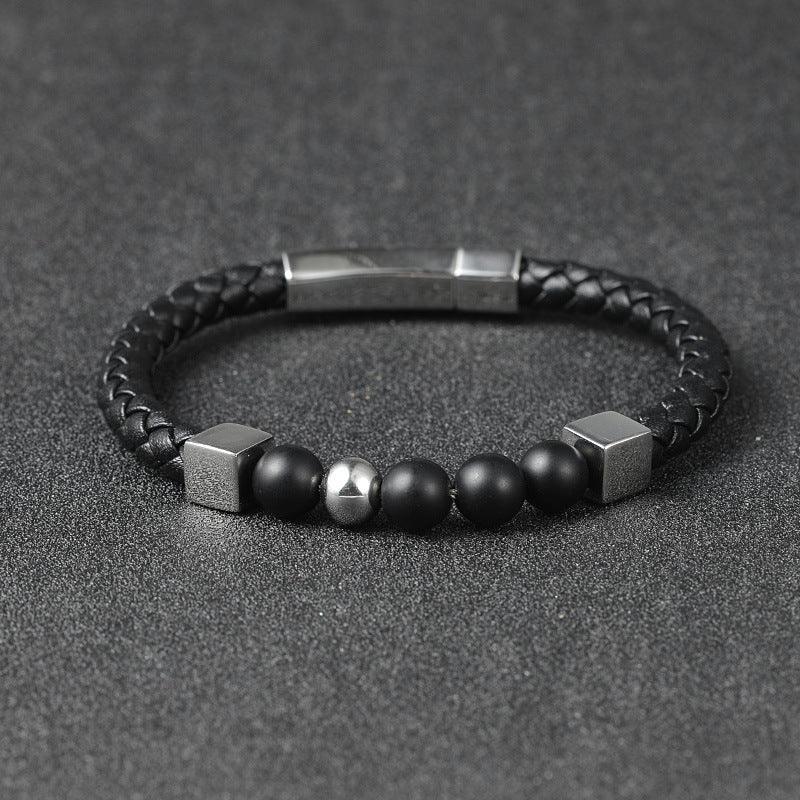 Women’s Leather Bracelet-Black Obsidian Elegance-Women’s Gift