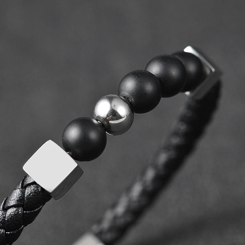 Women’s Leather Bracelet-Black Obsidian Elegance-Women’s Gift