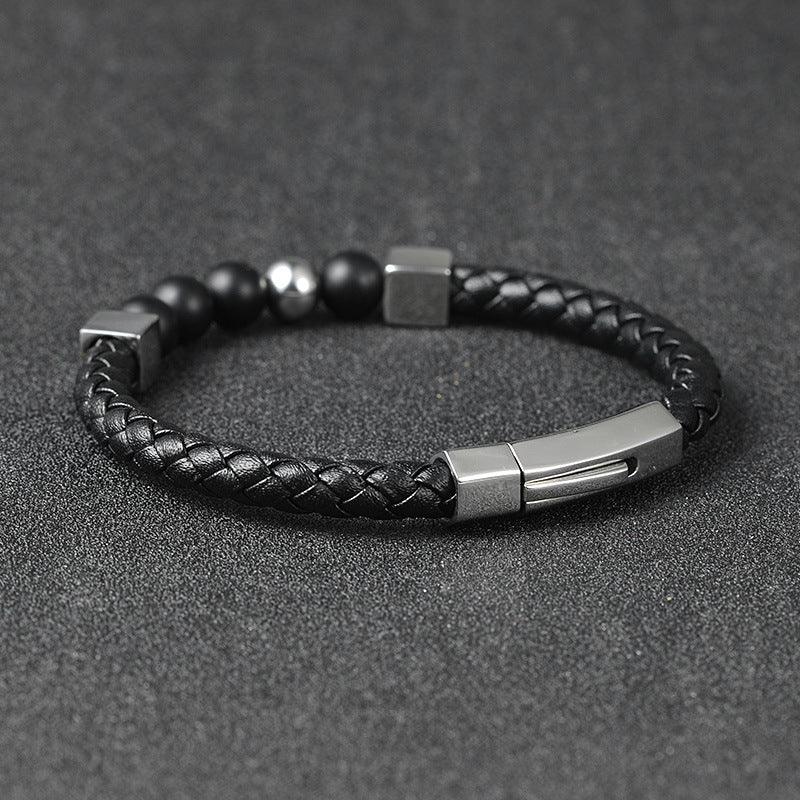 Women’s Leather Bracelet-Black Obsidian Elegance-Women’s Gift