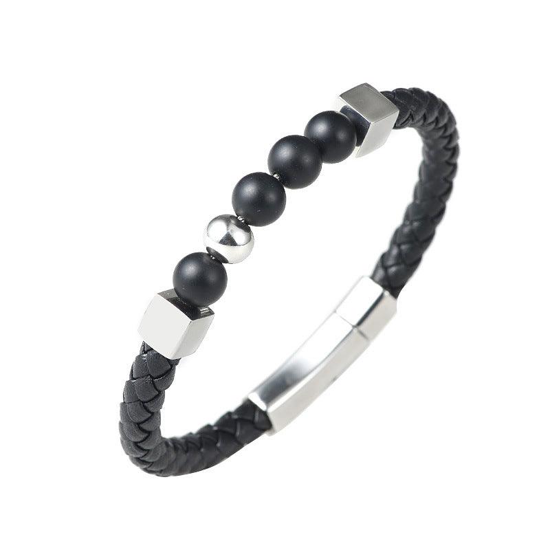 Women’s Leather Bracelet-Black Obsidian Elegance-Women’s Gift