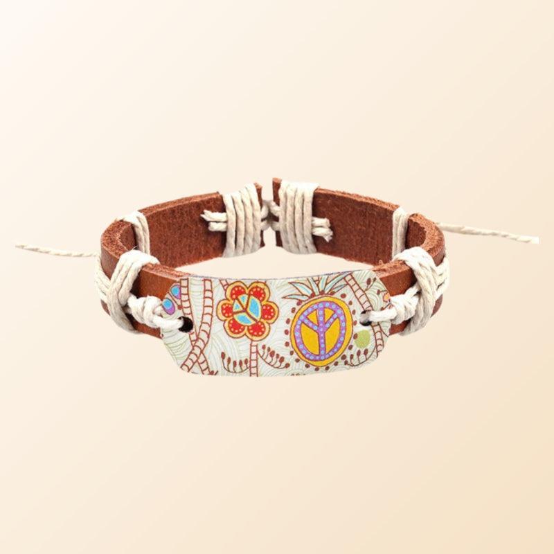 Women’s Leather Bracelet-Ethnic Peace Pattern-Colorful design-Gift