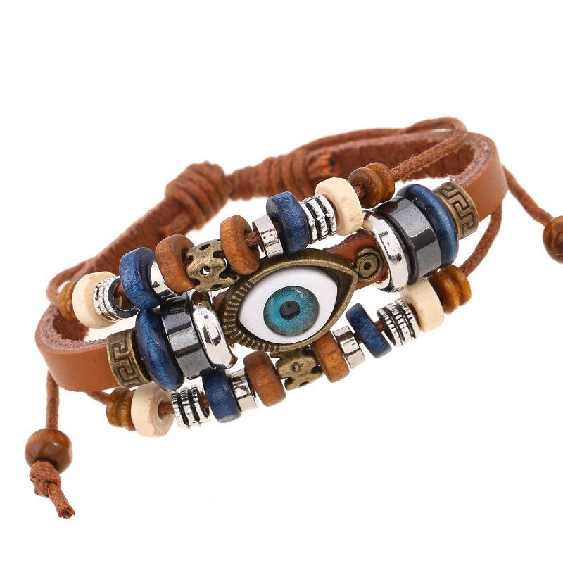 Women’s Leather Bracelet-Evil Eye Protection-Ethnic Wood-Women’s Gift