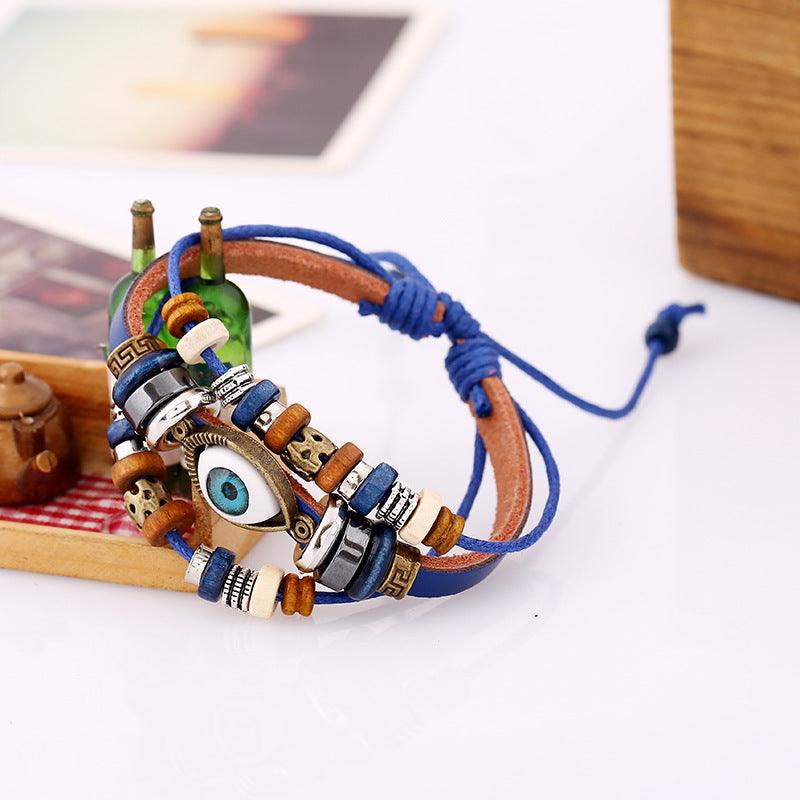 Women’s Leather Bracelet-Evil Eye Protection-Ethnic Wood-Women’s Gift