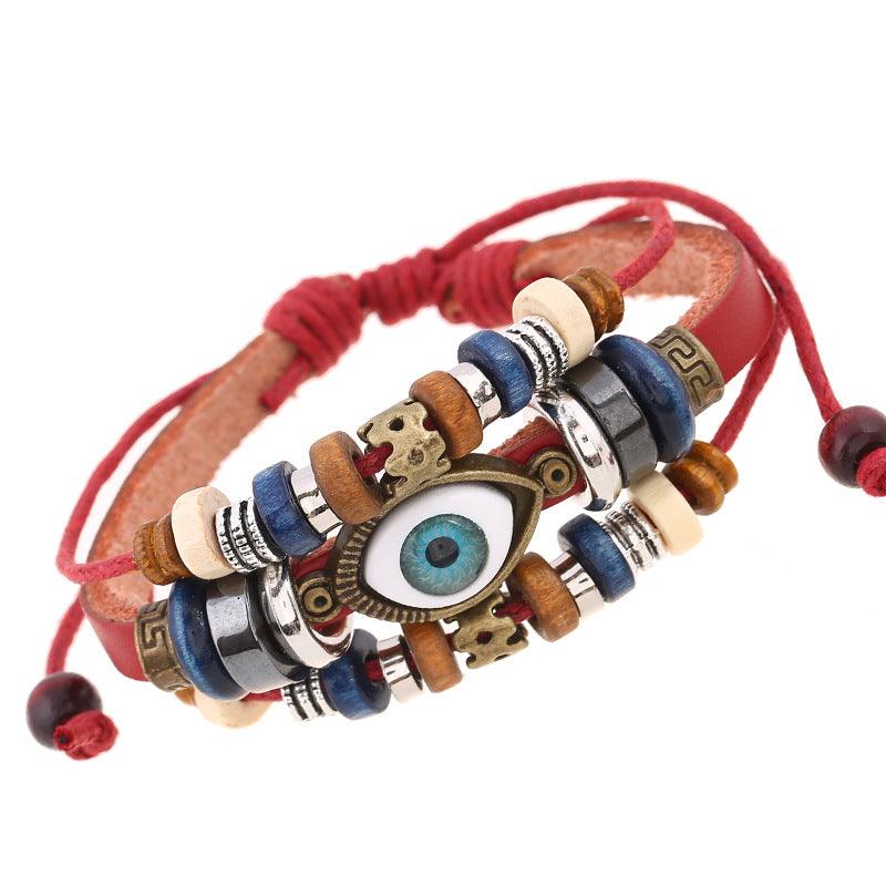 Women’s Leather Bracelet-Evil Eye Protection-Ethnic Wood-Women’s Gift