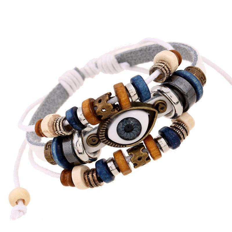 Women’s Leather Bracelet-Evil Eye Protection-Ethnic Wood-Women’s Gift