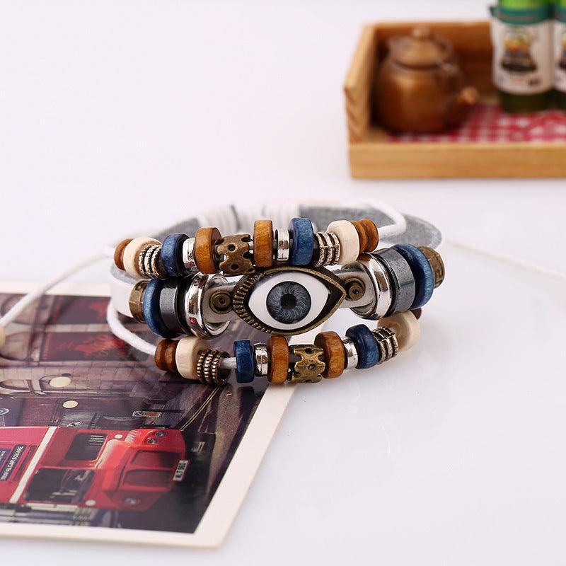 Women’s Leather Bracelet-Evil Eye Protection-Ethnic Wood-Women’s Gift