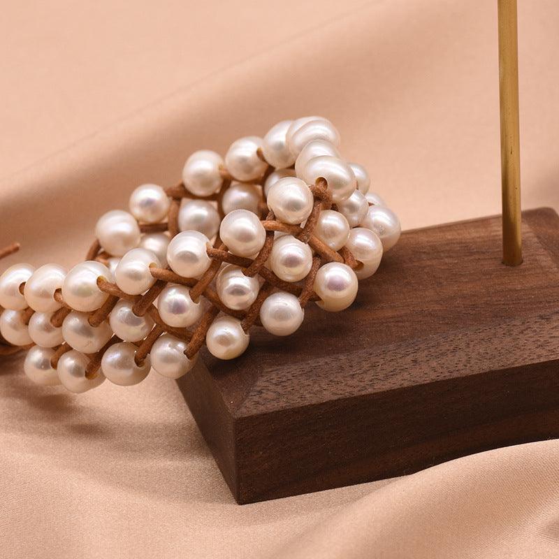 Women’s Leather Bracelet-Genuine Pearl Bracelet-Elegance-Women’s Gift