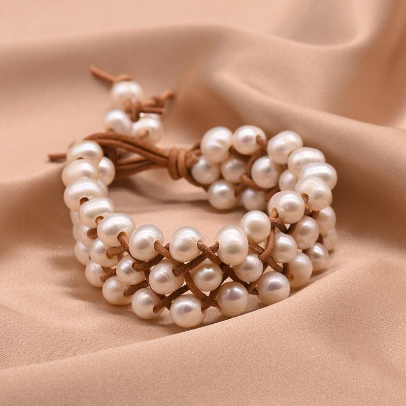 Women’s Leather Bracelet-Genuine Pearl Bracelet-Elegance-Women’s Gift