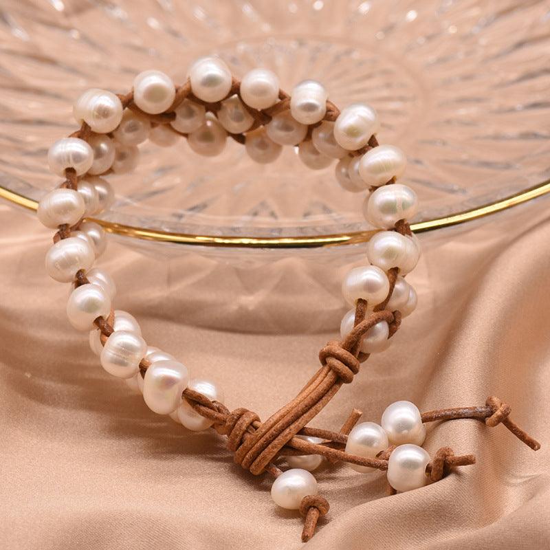 Women’s Leather Bracelet-Genuine Pearl Bracelet-Elegance-Women’s Gift