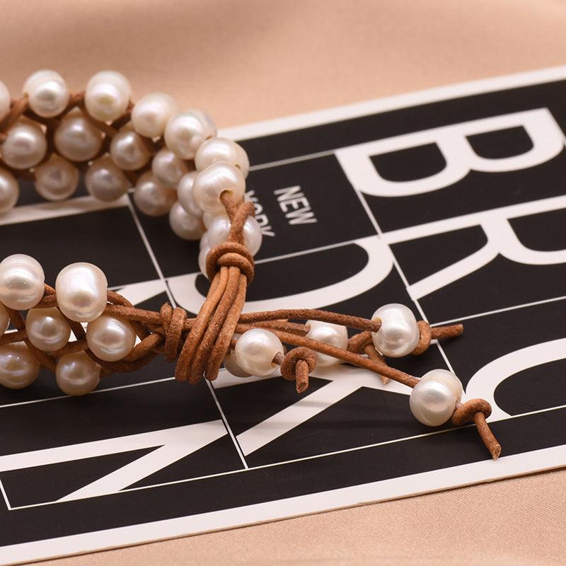 Women’s Leather Bracelet-Genuine Pearl Bracelet-Elegance-Women’s Gift