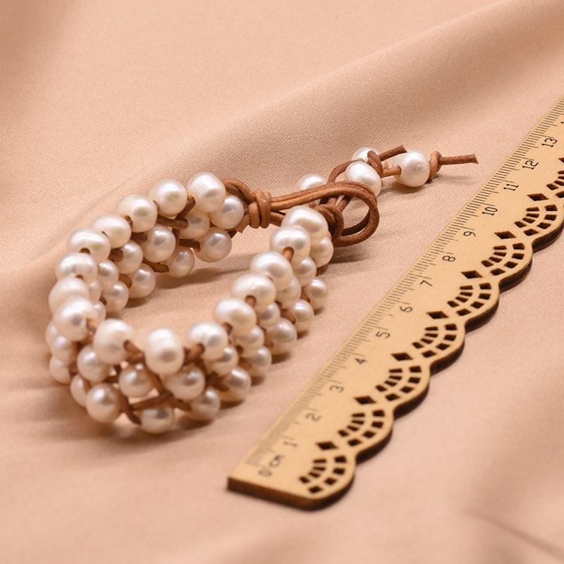 Women’s Leather Bracelet-Genuine Pearl Bracelet-Elegance-Women’s Gift