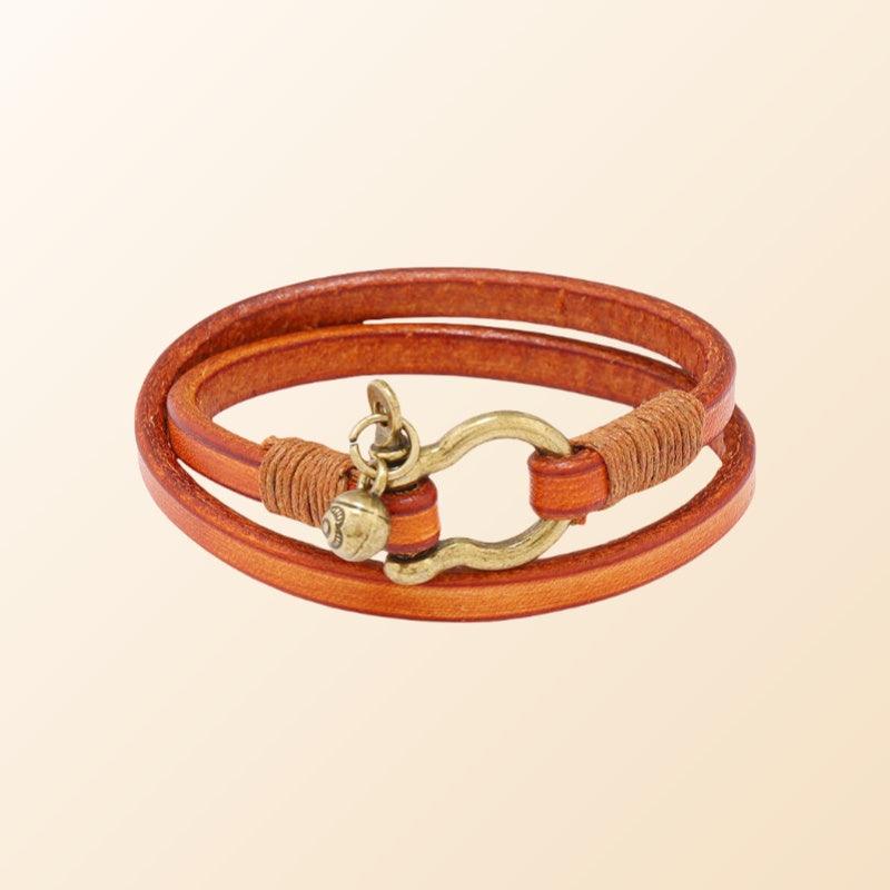 Women’s Leather Bracelet-Horse-Brown,Orange-Luck Charm-Women’s Gift