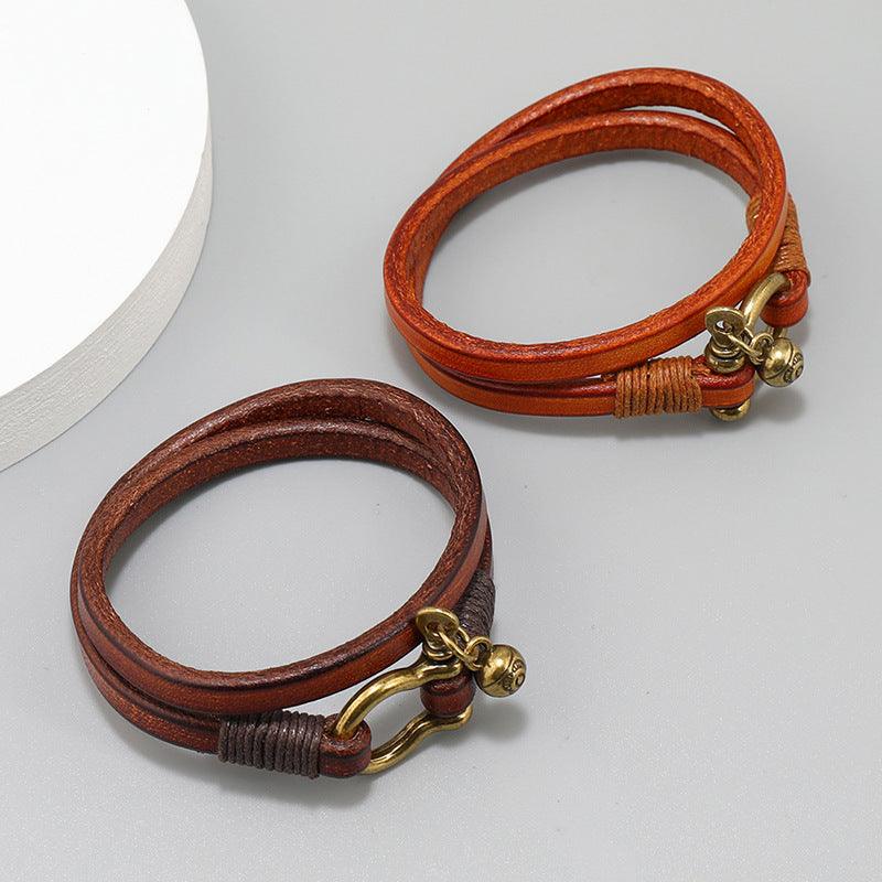 Women’s Leather Bracelet-Horse-Brown,Orange-Luck Charm-Women’s Gift