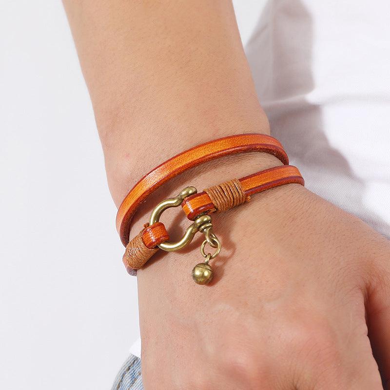 Women’s Leather Bracelet-Horse-Brown,Orange-Luck Charm-Women’s Gift