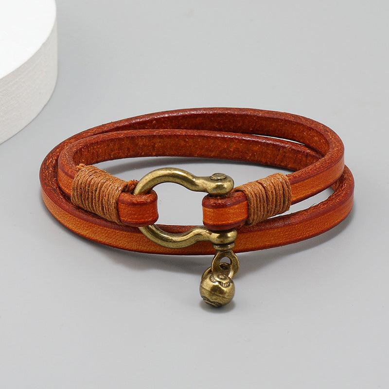 Women’s Leather Bracelet-Horse-Brown,Orange-Luck Charm-Women’s Gift