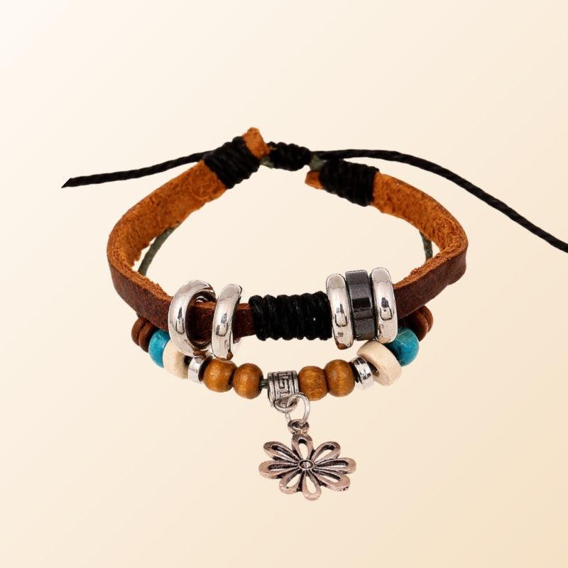 Women’s Leather Bracelet-Lucky Bloom-Bohemian Style-Wood-Ladies’ Gift