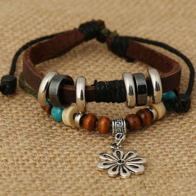 Women’s Leather Bracelet-Lucky Bloom-Bohemian Style-Wood-Ladies’ Gift