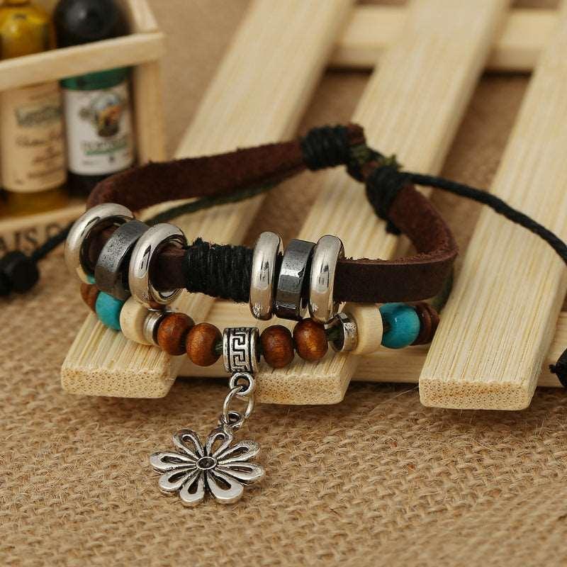 Women’s Leather Bracelet-Lucky Bloom-Bohemian Style-Wood-Ladies’ Gift