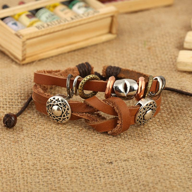 Women’s Leather Bracelet-Zen Wheel-Cultural Adornment-Women’s Gift