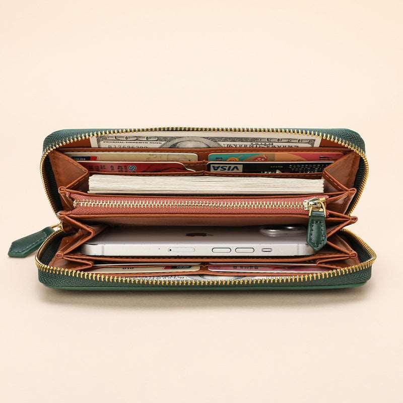 Women’s Long Wallet - Top Grain Leather - Black/Brown/Blue/Green