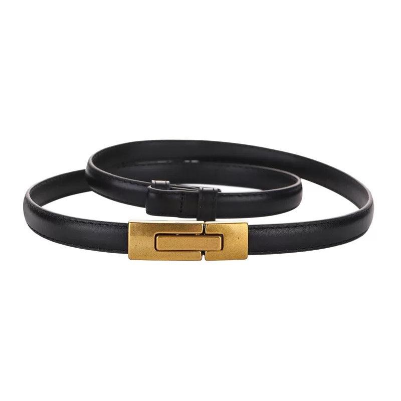 Women’s Luxury Belt for Dresses-Trendy Design-Golden Buckle-White Belt