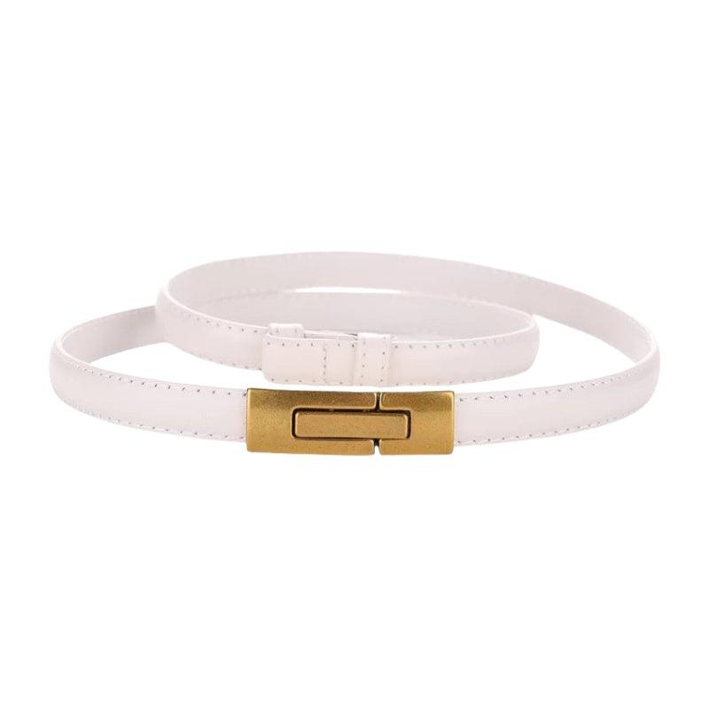 Women’s Luxury Belt for Dresses-Trendy Design-Golden Buckle-White Belt