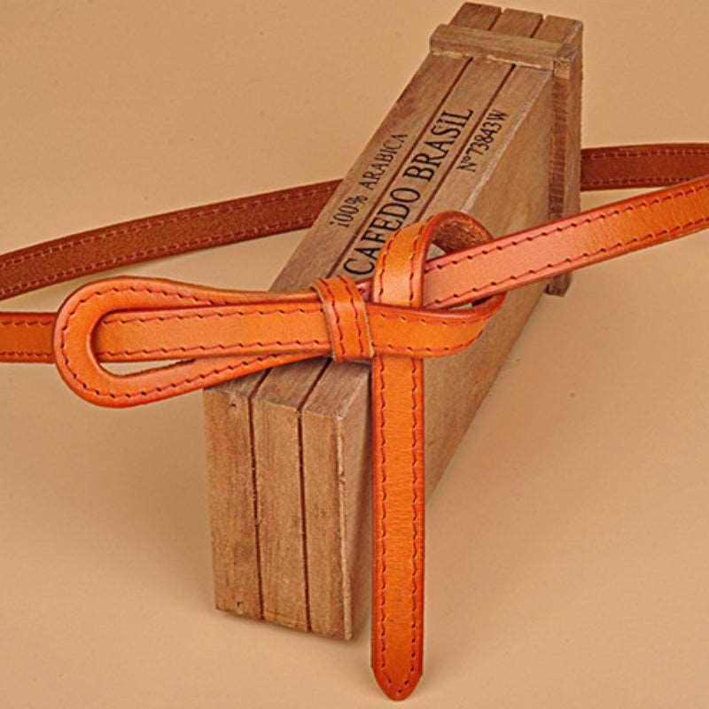 Women’s Luxury Leather Belt-White & Orange Color-Belt for Dresses