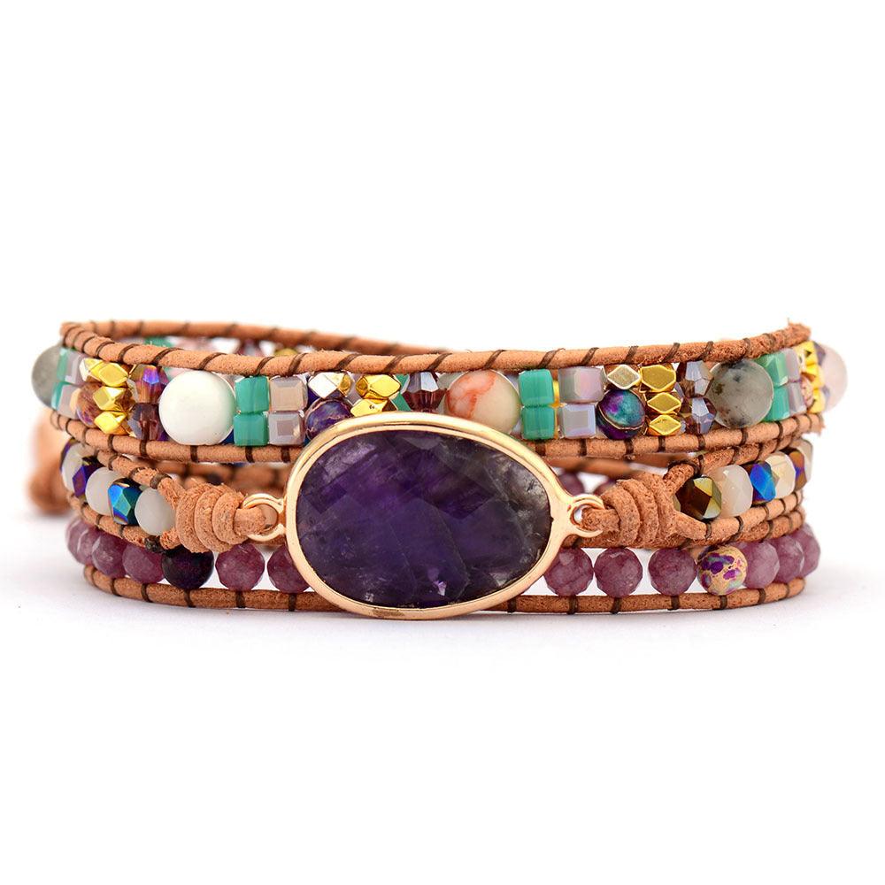 Women’s Luxury Leather Bracelet-Amethyst Natural Stone-Healing