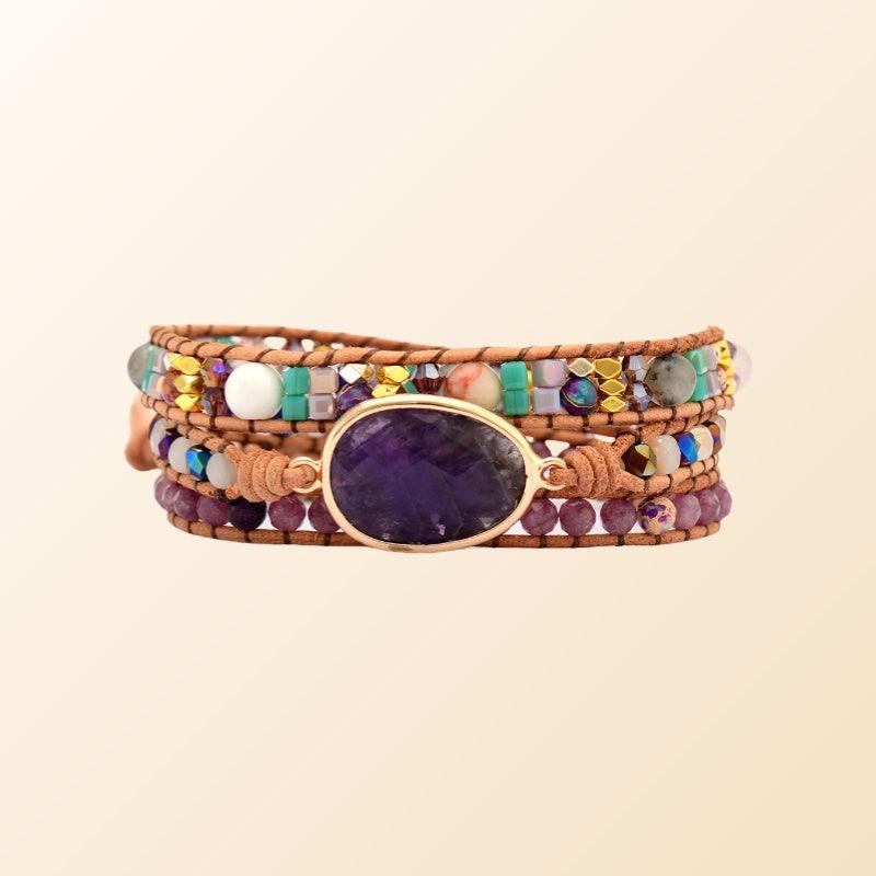 Women’s Luxury Leather Bracelet-Amethyst Natural Stone-Healing