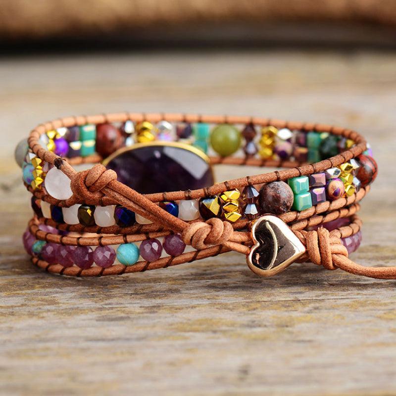 Women’s Luxury Leather Bracelet-Amethyst Natural Stone-Healing