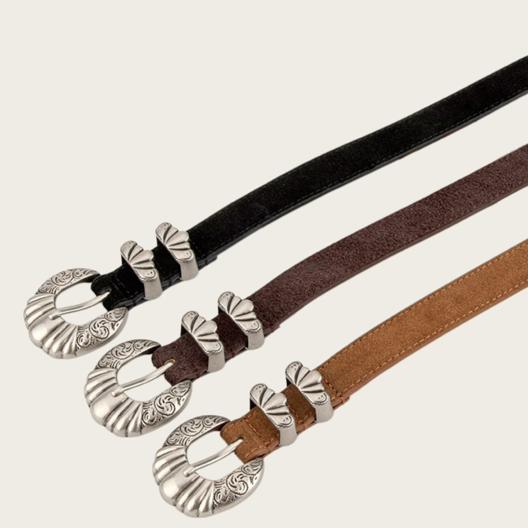 Women's Western Belt - Suede Leather with Shell-Shape Silver Buckle