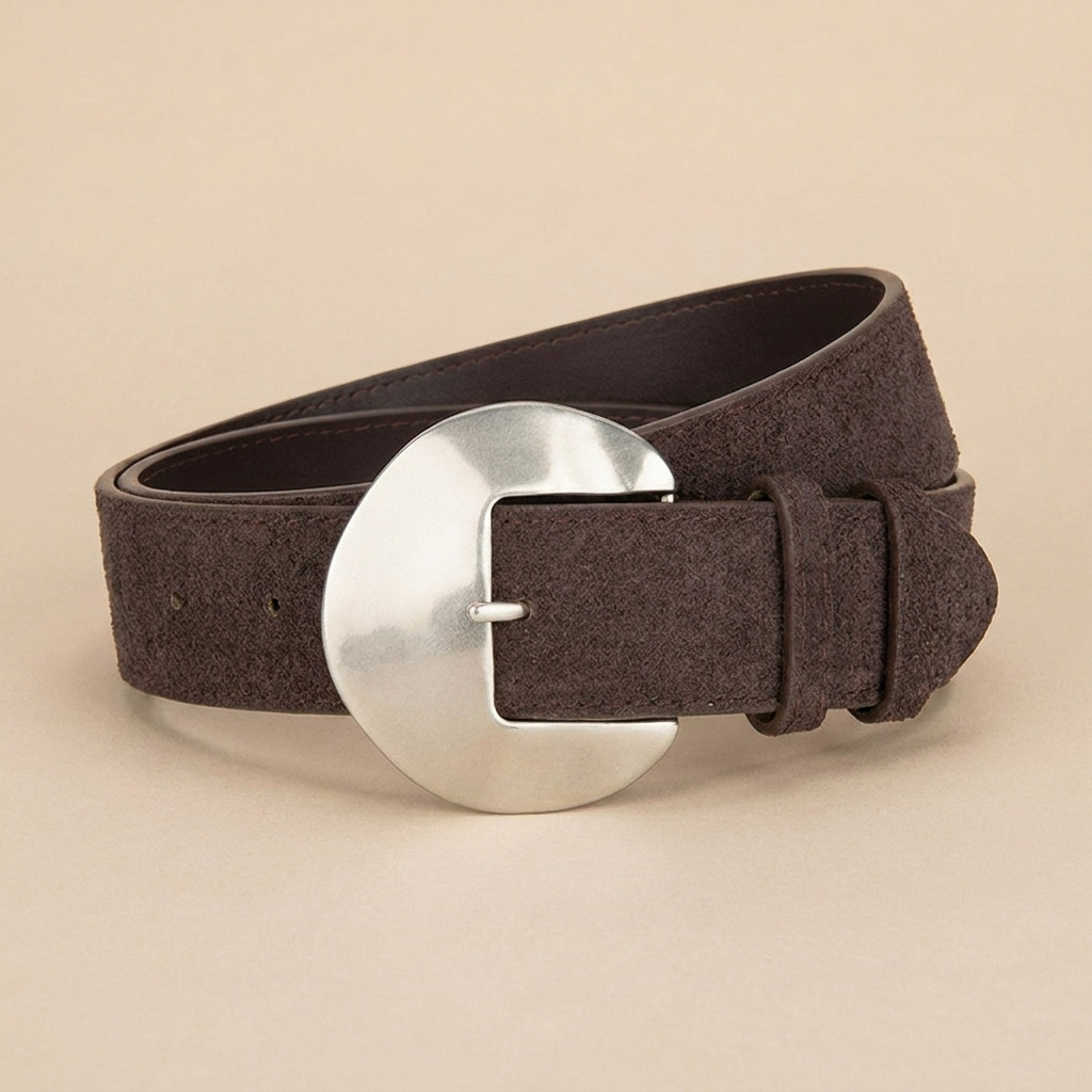 Women's Western Belt - Suede Leather with Silver Western Buckle