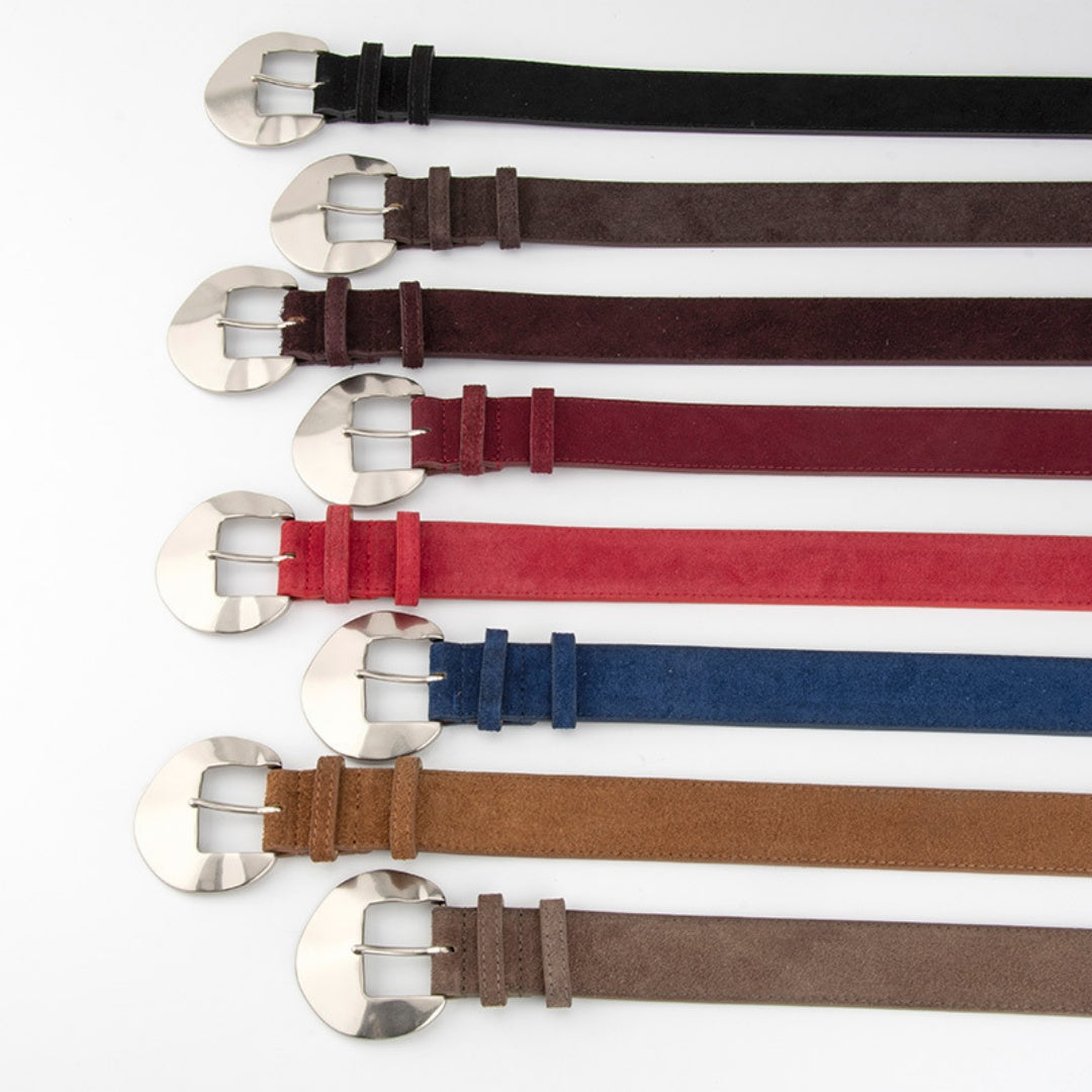 Women's Western Belt - Suede Leather with Silver Western Buckle