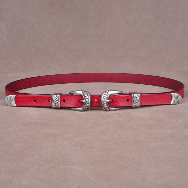 Women’s Western Cowboy Belt-Leather Belt for Dresses-White Belt