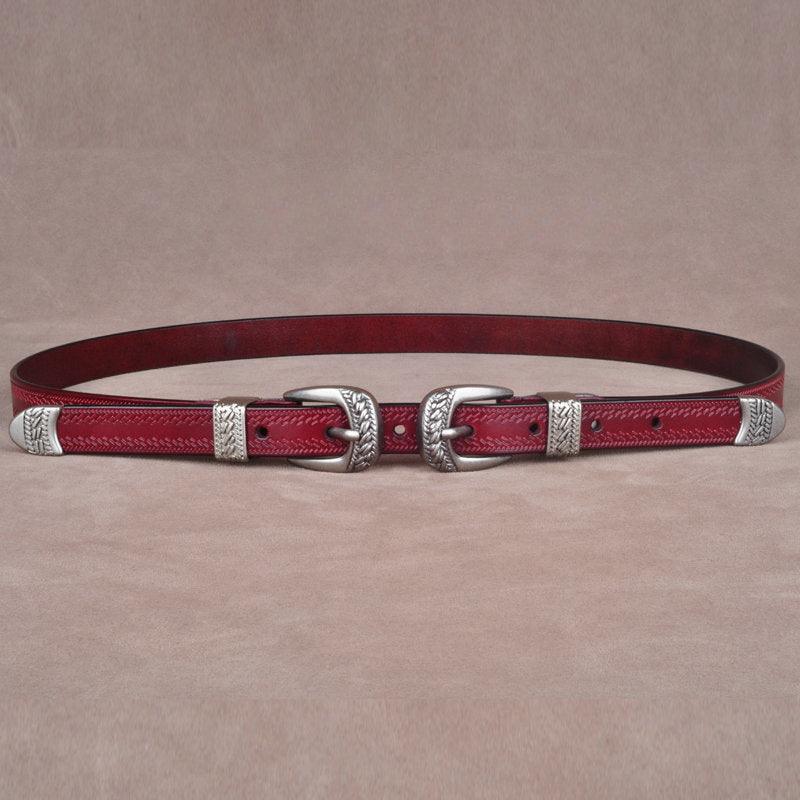 Women’s Western Cowboy Belt-Leather Belt for Dresses-White Belt