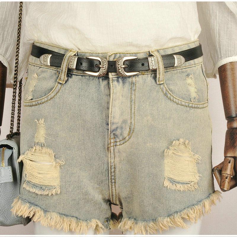 Women’s Western Cowboy Belt-Leather Belt for Dresses-White Belt