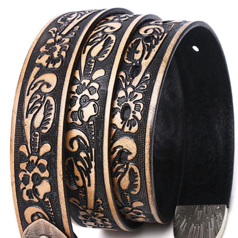 Women’s Western Cowboy Leather Belt-Golden Strap Gift Idea