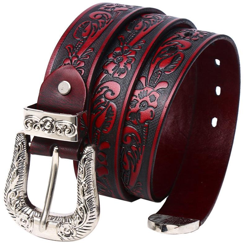 Women’s Western Cowboy Leather Belt-Golden Strap Gift Idea