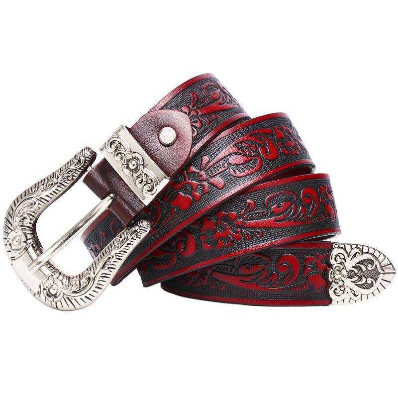 Women’s Western Cowboy Leather Belt-Golden Strap Gift Idea