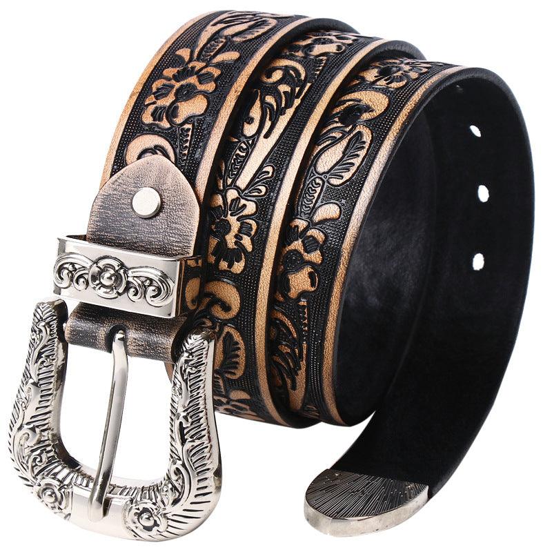 Women’s Western Cowboy Leather Belt-Golden Strap Gift Idea