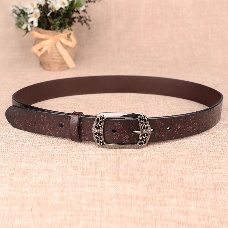Women’s Western Leather Belt-Vintage Carvings-Perfect for Dress