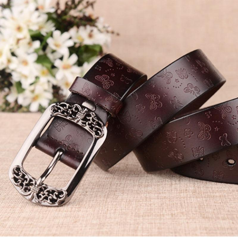 Women’s Western Leather Belt-Vintage Carvings-Perfect for Dress
