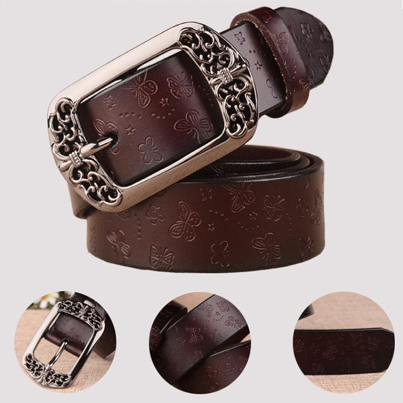 Women’s Western Leather Belt-Vintage Carvings-Perfect for Dress