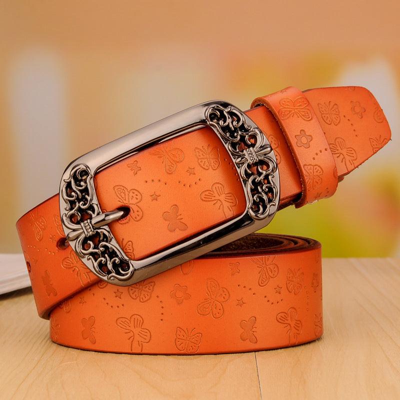 Women’s Western Leather Belt-Vintage Carvings-Perfect for Dress